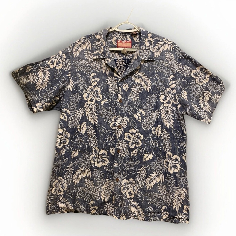 RJC Shirt Mens Hawaiian Floral 2XL Cotton Aloha Beach Camp Button Down Shirt